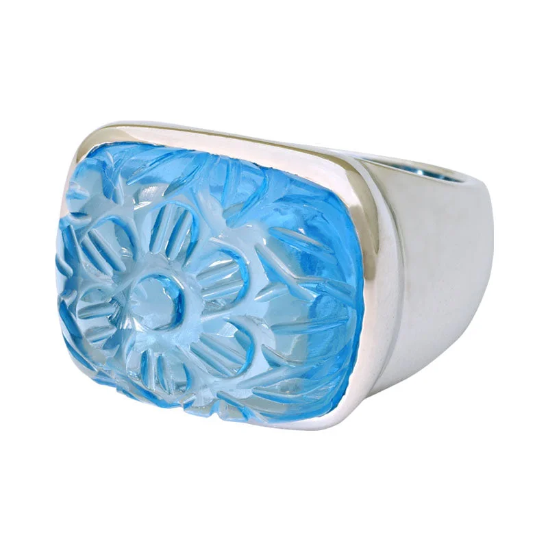 Ladies rings brushed metal -Ring-Blue Topaz