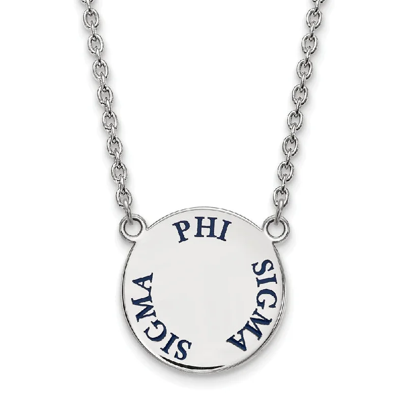 ladies-long-layered-necklaces-Sterling Silver Phi Sigma Sigma Large Blue Enamel Necklace