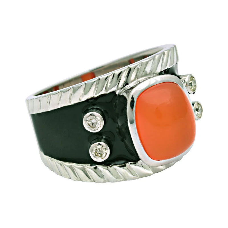 Ladies rings stackable designs -Ring-Cornelian and Diamond (Enamel)