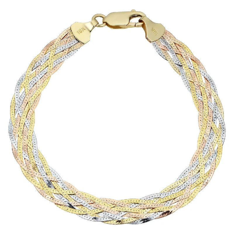 ladies-statement-crystal-bracelets-TRI-TONE GOLD BRAIDED HARRINGBONE BRACELET