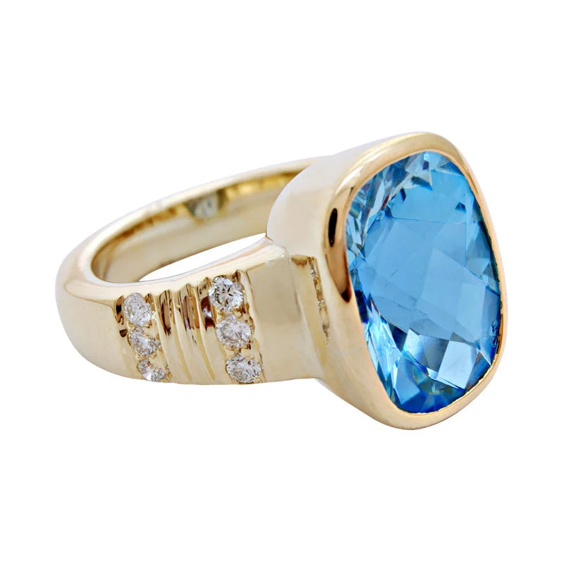 Ladies rings for evening wear -Ring-Blue Topaz and Diamond