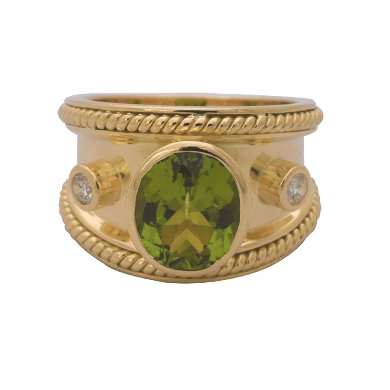 Ladies rings polished bands -RING- PERIDOT AND DIAMOND