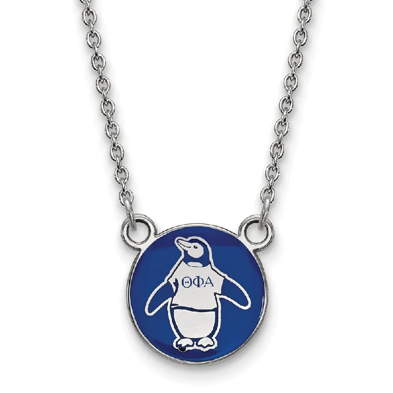 ladies-flower-diamond-necklaces-Sterling Silver Theta Phi Alpha Small Enamel Penguin Disc Necklace