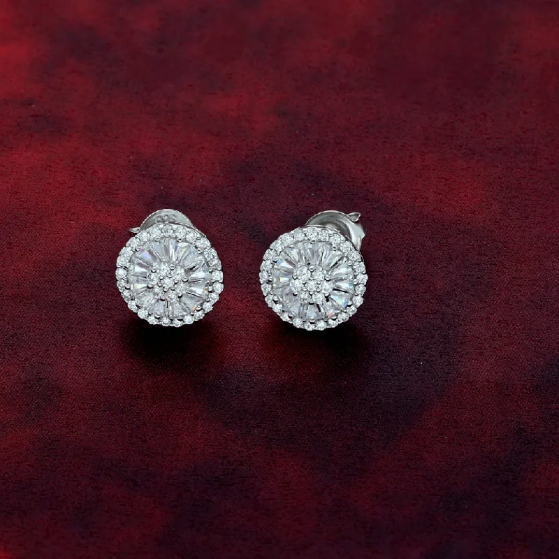 ladies-affordable-silver-necklaces-Sterling Silver 925 Round Flower Shaped Earring - FKJERNSL9466