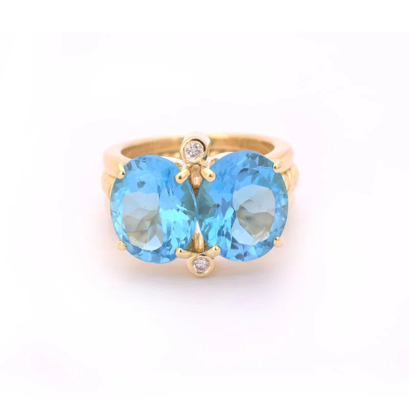 Ladies rings thin bands -RING- BLUE TOPAZ AND DIAMOND IN 18K GOLD