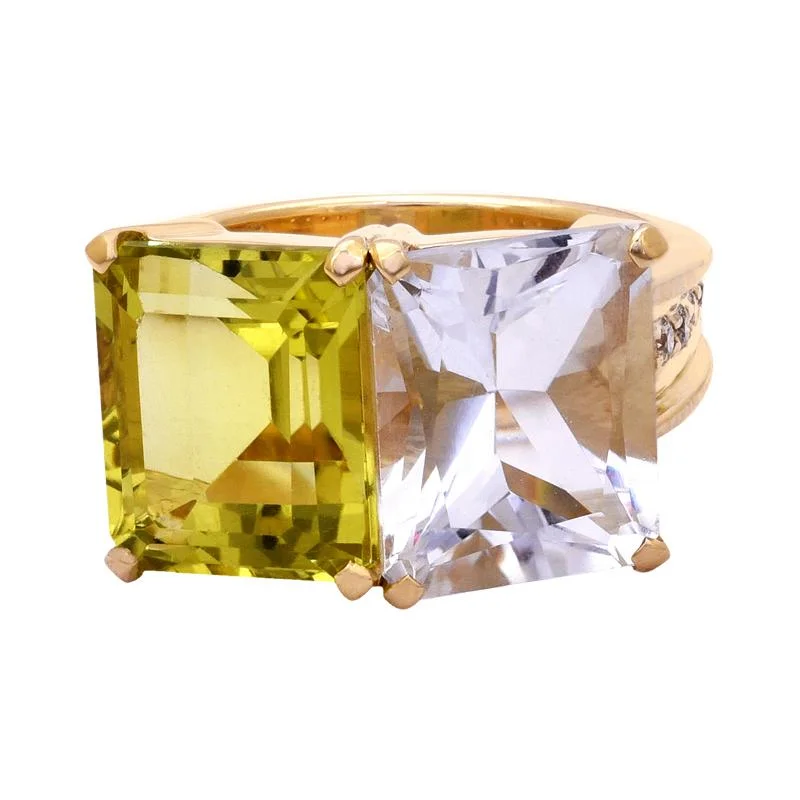 Ladies rings chic bands -Ring- Crystal, Lemon Quartz and Diamond  (2199Q)