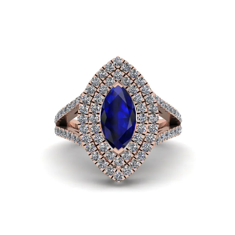 Ladies engagement rings with star setting -Marquise Sapphire Double Halo Engagement Ring - Avah No. 14