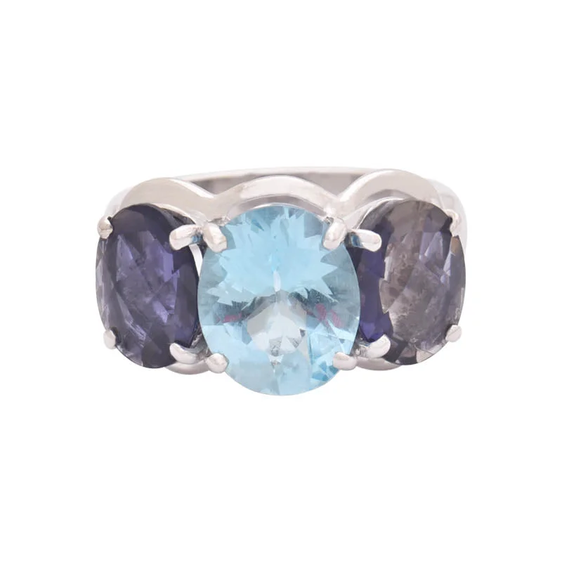 Ladies rings wide bands -RING- BLUE TOPAZ AND IOLITE IN SILVER