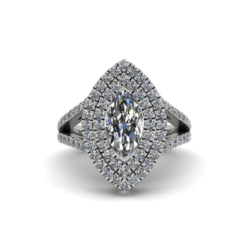 Ladies engagement rings luxury cut design -Marquise Diamond Double Halo Engagement Ring - Avah No. 3