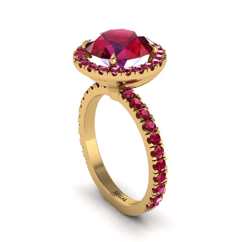 Ladies engagement rings for bold proposals -Round Cut Ruby Halo Engagement Ring - Charleigh No. 55