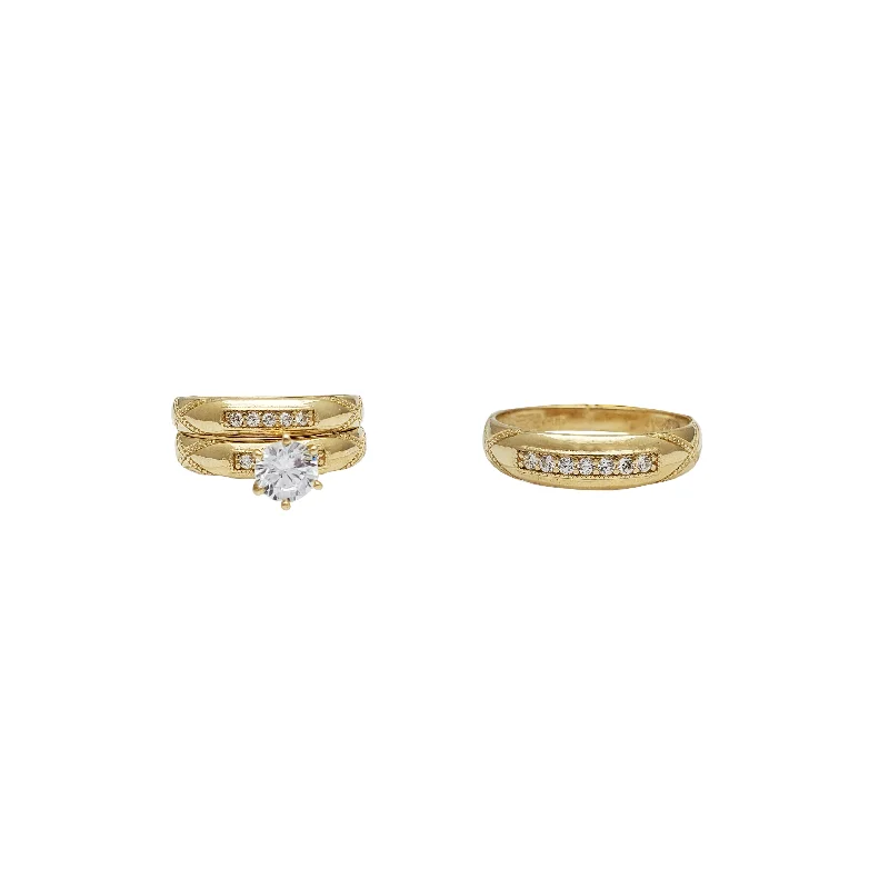 Ladies engagement rings for bold romance -Three-Piece Set Engagement Rings (14K)