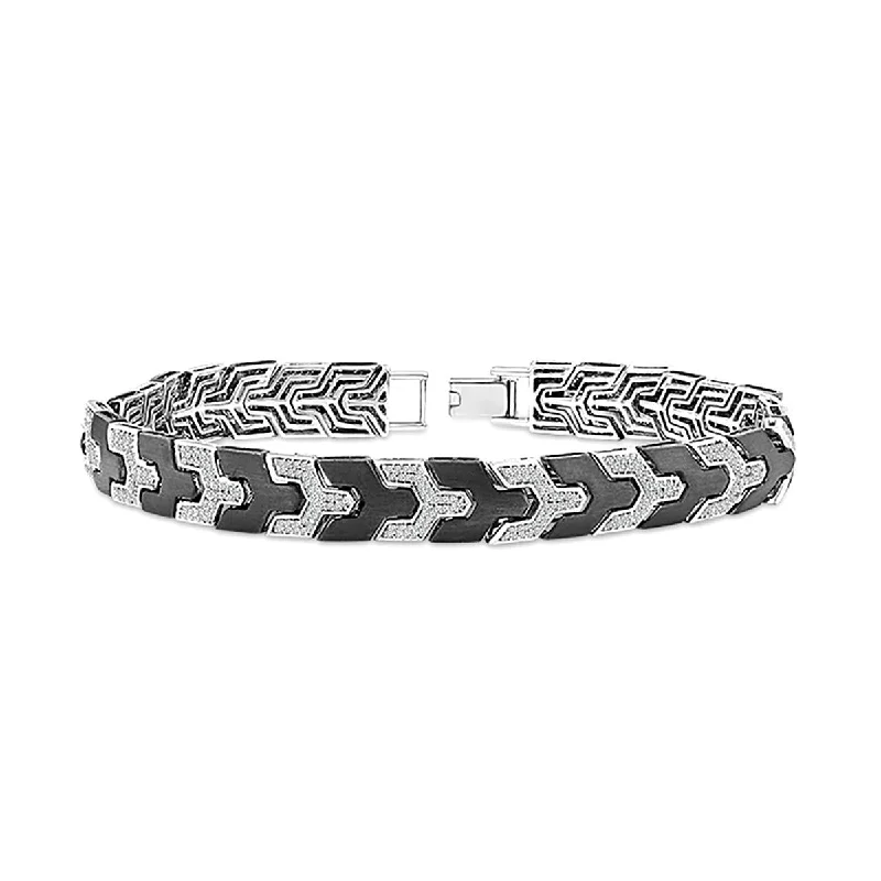 ladies-bangle-crystal-bracelets-MEN'S WHITE GOLD BRACELET WITH BLACK ACCENTS AND DIAMONDS, 1 3/8 CT TW