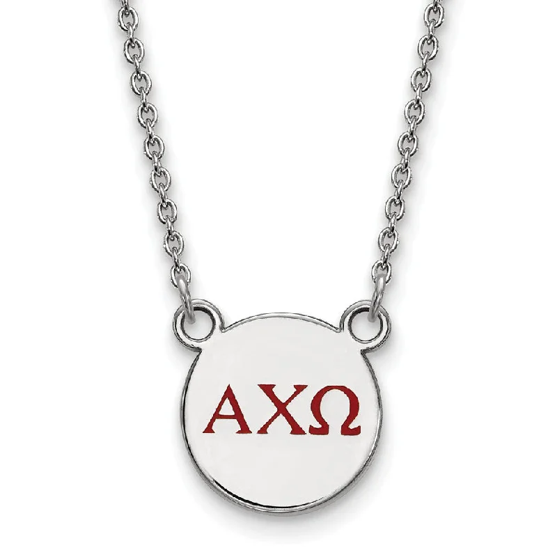 ladies-gold-necklaces-Sterling Silver Alpha Chi Omega Small Red Enamel Greek Necklace