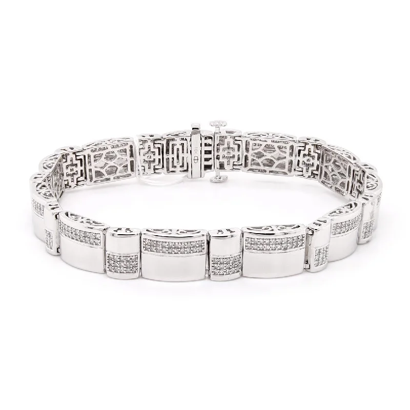 ladies-bridal-heart-bracelets-MEN'S WHITE GOLD BRACELET WITH 385 DIAMONDS, 1 5/8 CT TW