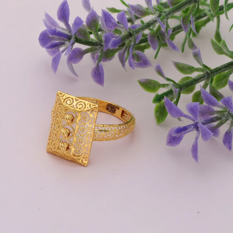 Ladies rings braided styles -Gold Square Filigree Ring 21KT - FKJRN21KM9676