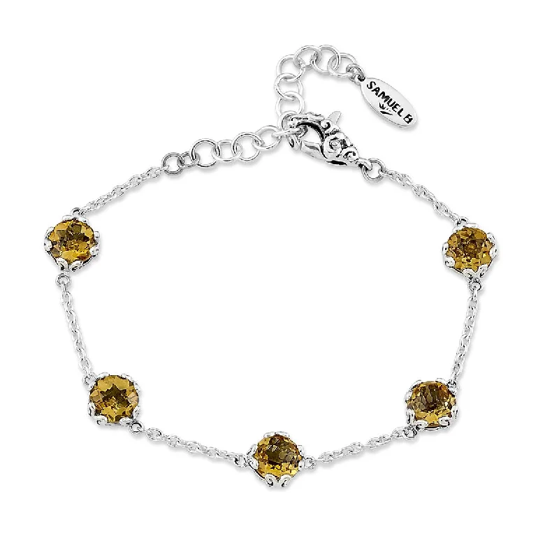 ladies-sterling-silver-charm-bracelets-SAMUEL B. STERLING SILVER AND CITRINE BRACELET