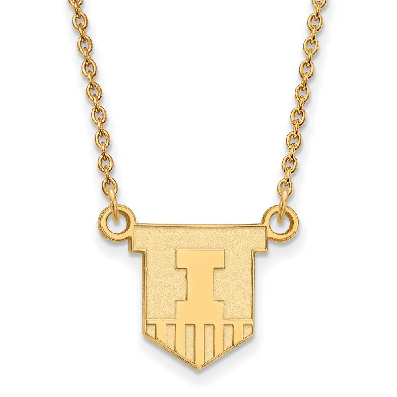 ladies-minimalist-gold-necklaces-10k Yellow Gold U of Illinois Small Shield Pendant Necklace