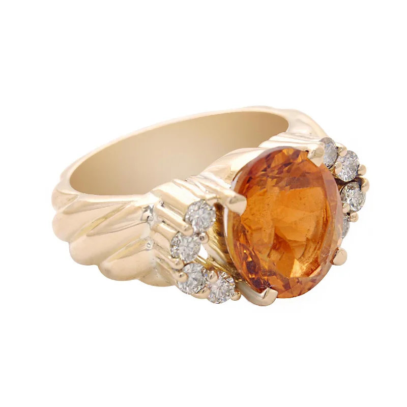 Ladies rings slim bands -Ring-Citrine and Diamond  (1796H)