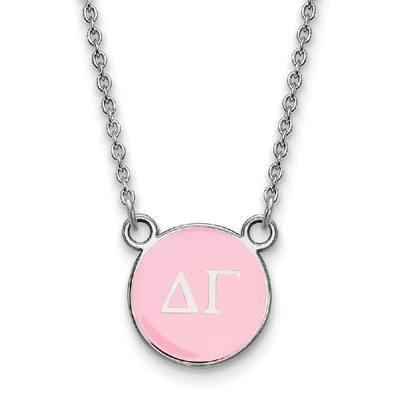 ladies-gold-pearl-necklaces-Sterling Silver Delta Gamma Small Pink Enamel Disc Necklace