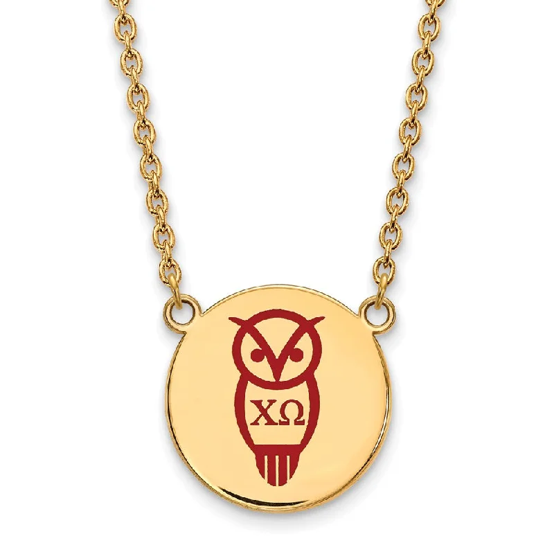 ladies-initial-silver-necklaces-14K Plated Silver Chi Omega Large Enamel Necklace