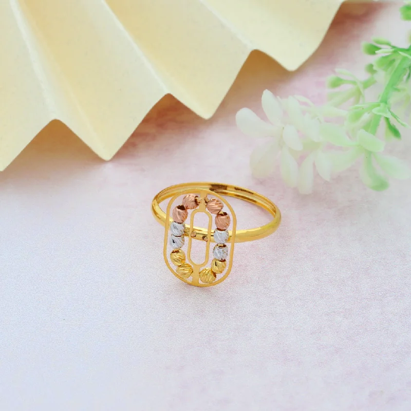 Ladies rings abstract shapes -Gold Beaded Oval Shaped Ring 21KT - FKJRN21KM9856