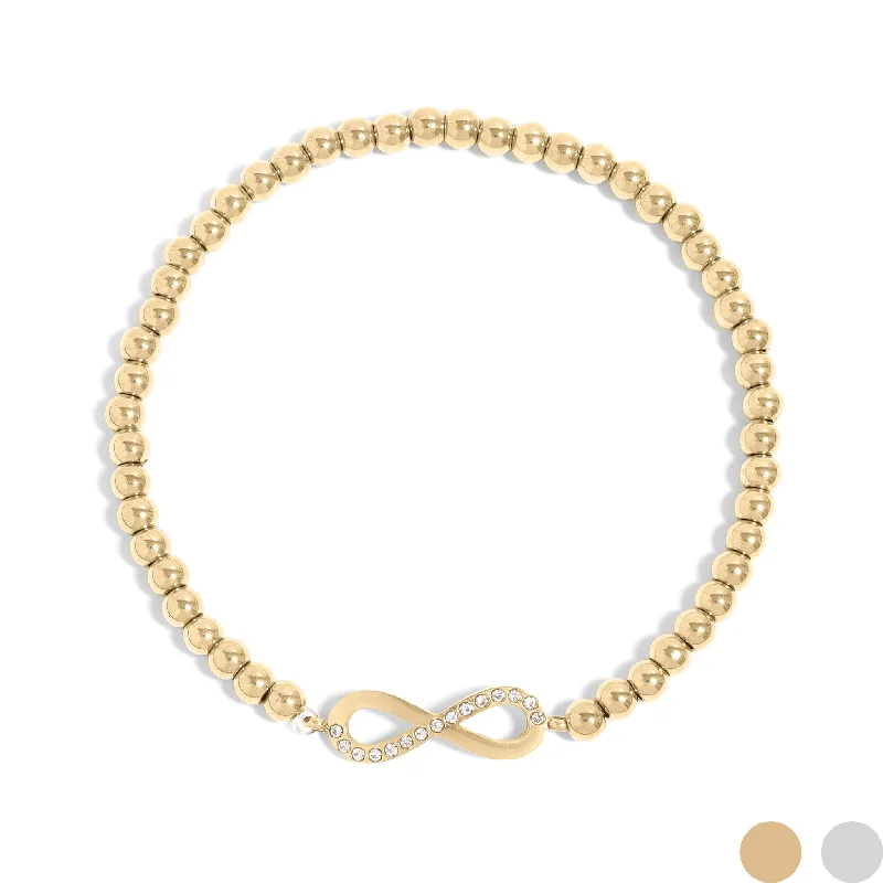 ladies-wedding-gold-bracelets-Stainless Steel Stone Infinity Sign Metal Beaded Stretch Bracelet / BRJ1017