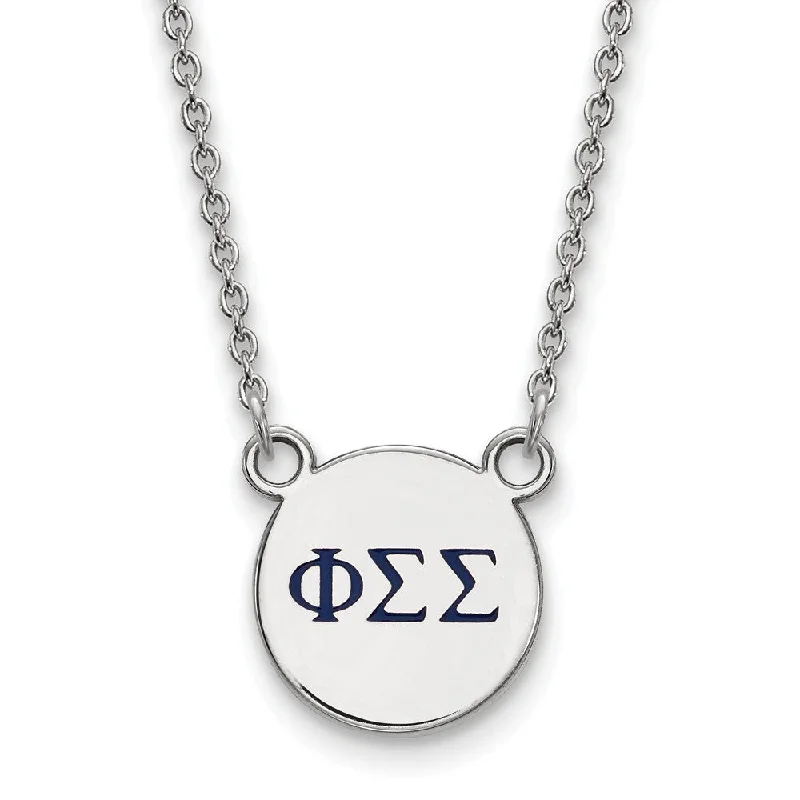 ladies-minimalist-cross-necklaces-Sterling Silver Phi Sigma Sigma Small Navy Enamel Greek Necklace