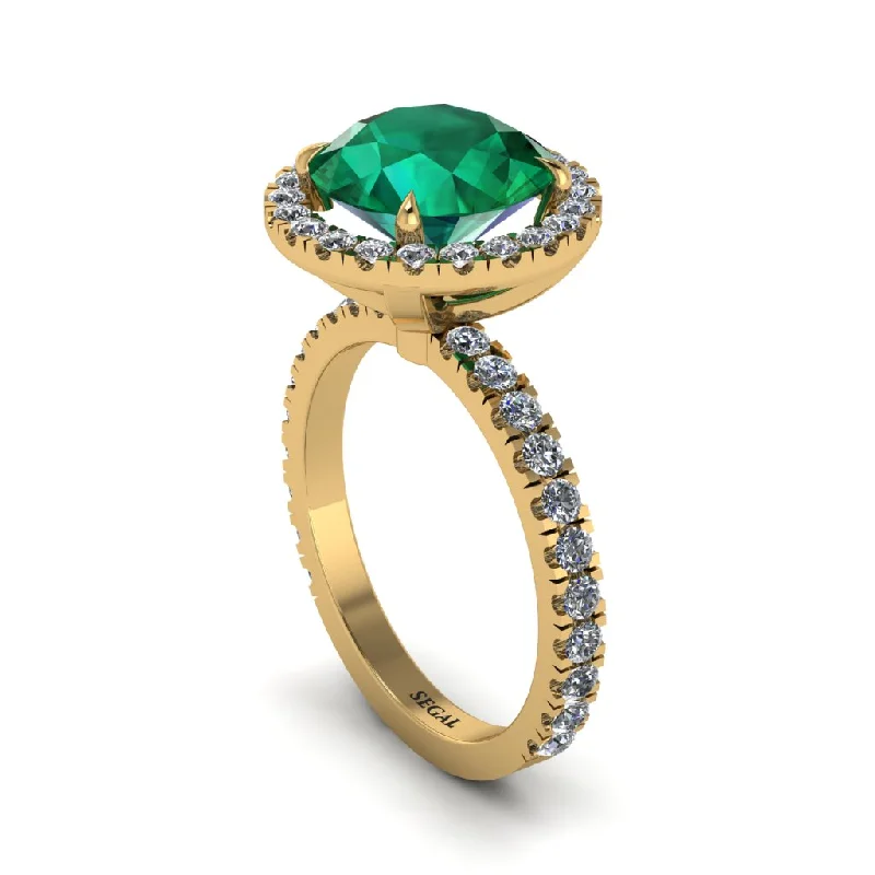 Ladies engagement rings polished band -Round Cut Emerald Halo Engagement Ring - Charleigh No. 4