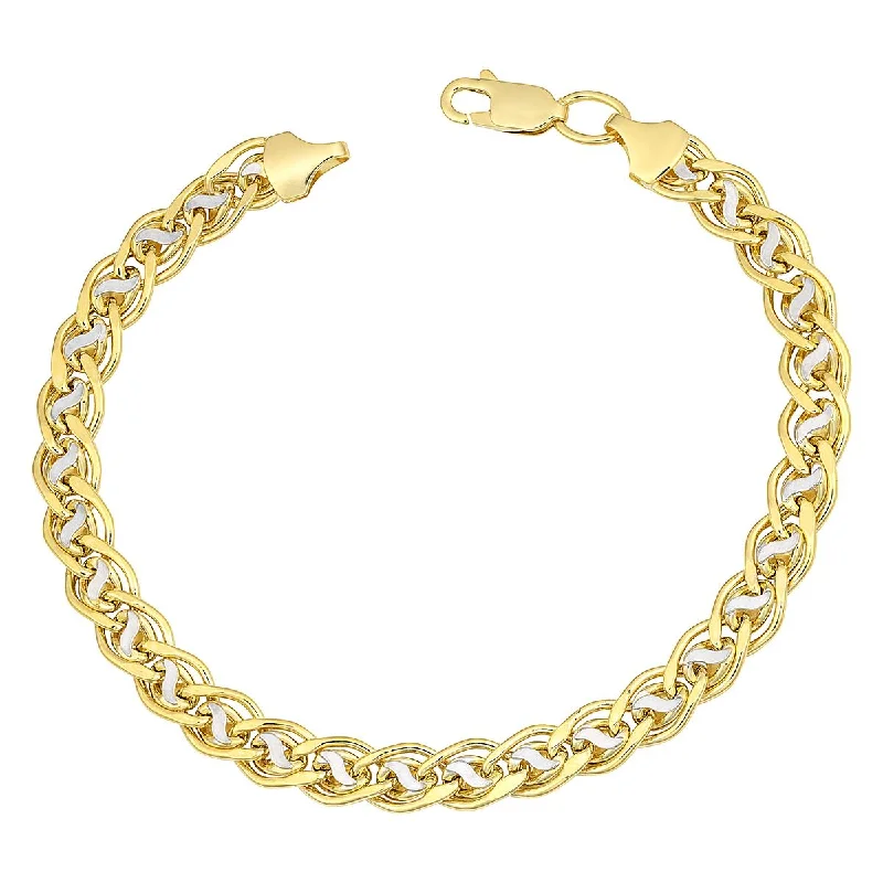 ladies-fashion-diamond-bracelets-TWO-TONE GOLD DOUBLE OPEN LINK BRACELET