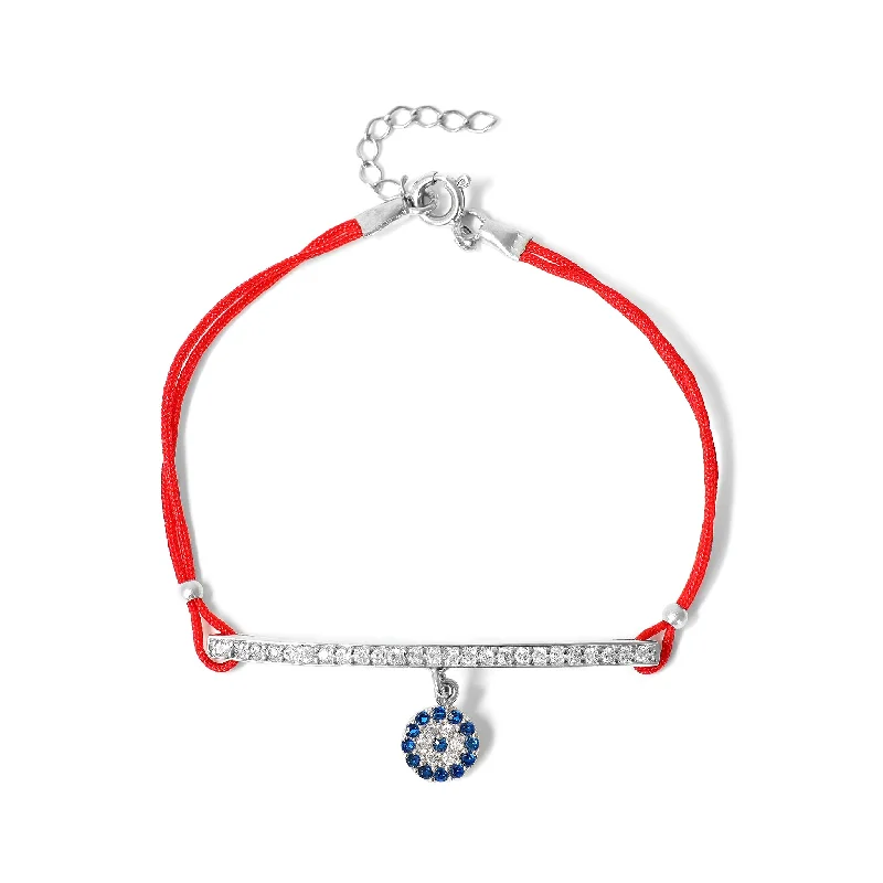 ladies-unique-silver-bracelets-Sterling Silver/Vermeil Red Evil Eye CZ Stone Bracelet / DIS0036