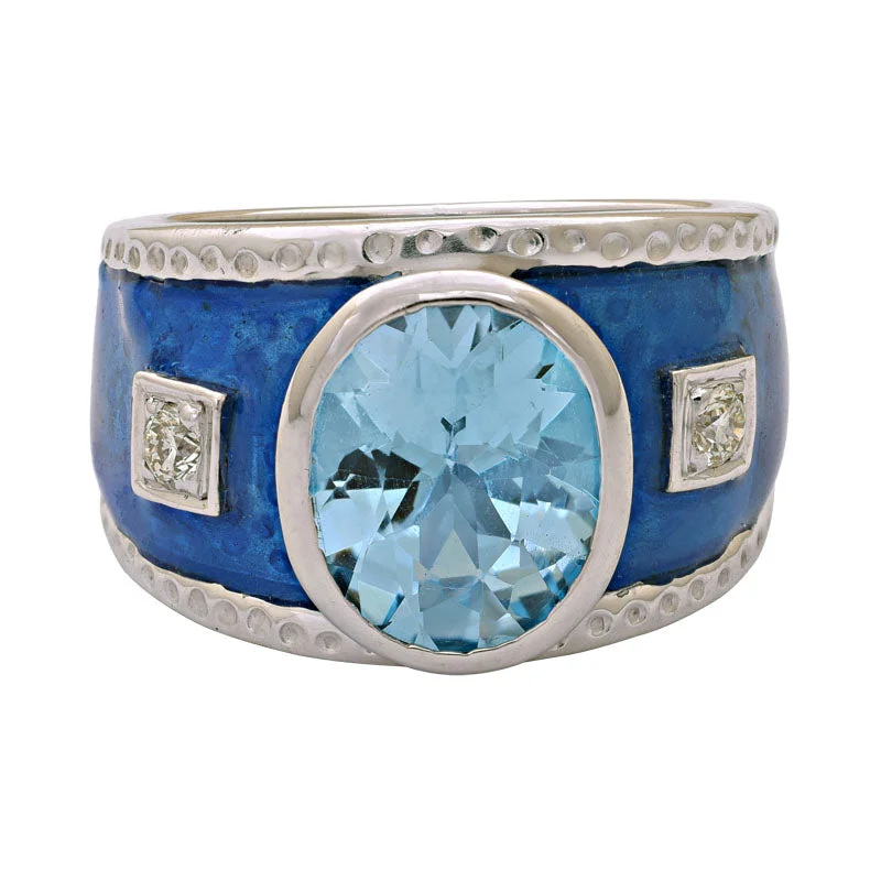 Ladies rings for birthdays -Ring-Blue Topaz and Diamond (Enamel)