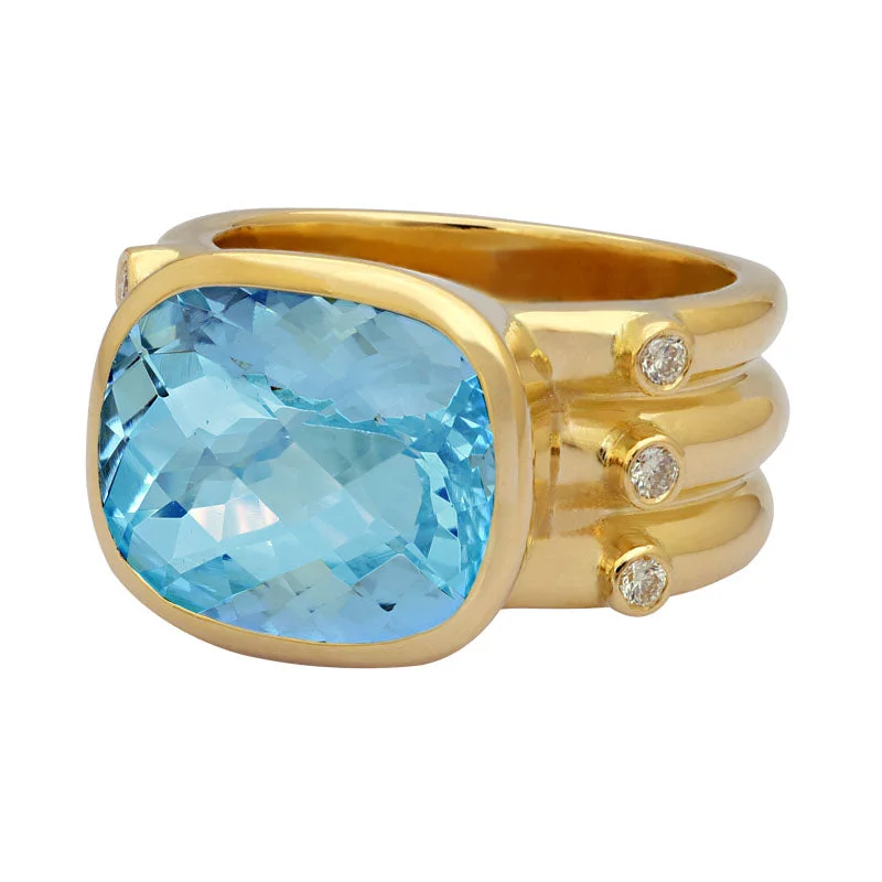 Ladies rings for dance parties -Ring-Aquamarine and Diamond