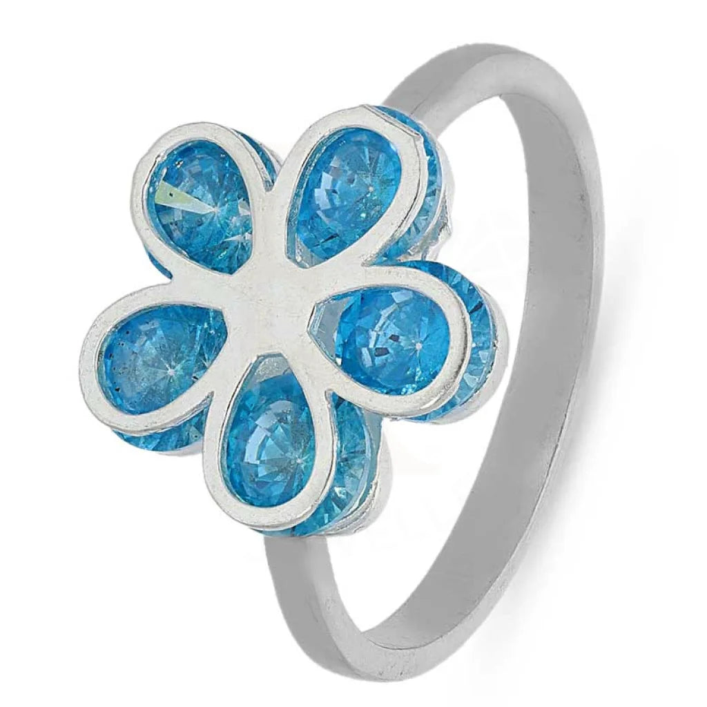 Ladies rings timeless pieces -Sterling Silver 925 Flower with Aquamarine Style Stones Ring - FKJRNSL2124