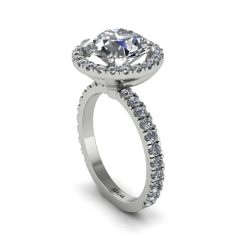 Ladies engagement rings brushed band -Round Cut Diamond Halo Engagement Ring - Charleigh No. 3