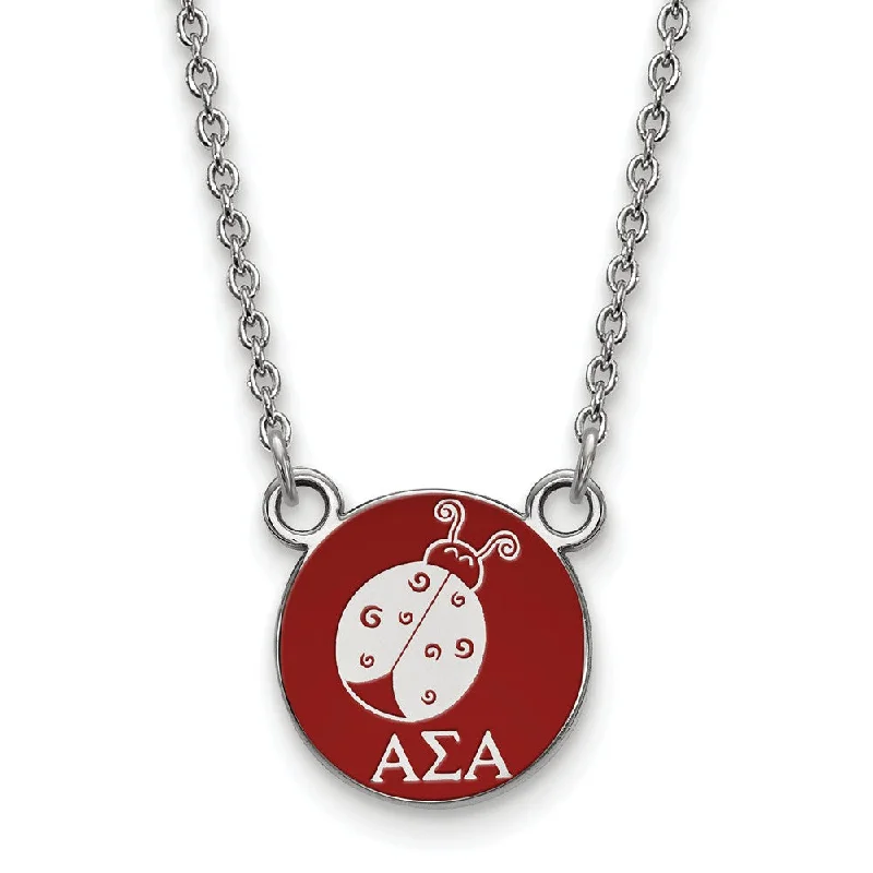 ladies-diamond-rose-gold-necklaces-Sterling Silver Alpha Sigma Alpha Small Red Enamel Mascot Necklace