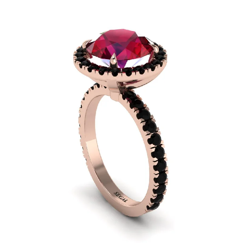 Ladies engagement rings for minimalist brides -Round Cut Ruby Halo Engagement Ring - Charleigh No. 41