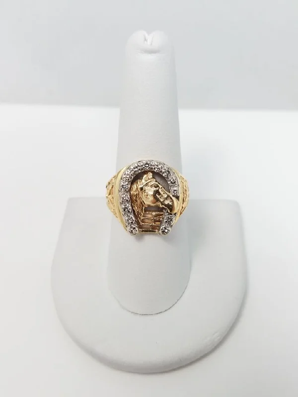 Ladies rings with cat designs -Wild 12k Yellow Gold Natural Diamond Horseshoe Ring