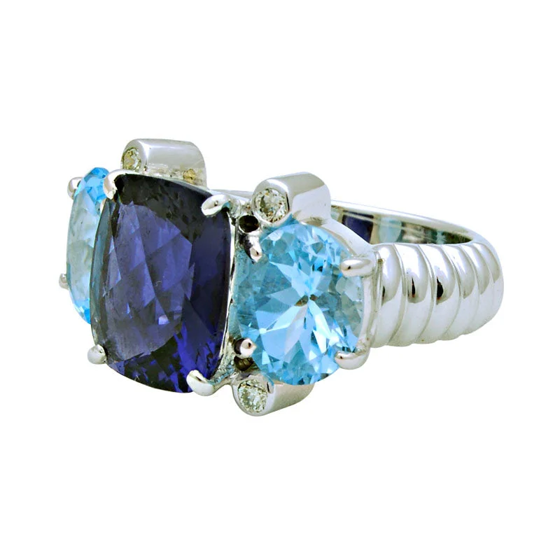 Ladies rings with fluorite -Ring-Iolite, Blue Topaz and Diamond