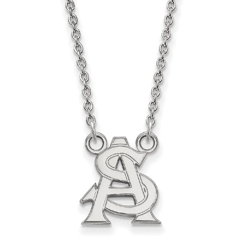 ladies-initial-pearl-necklaces-Sterling Silver Arizona State Small 'AS' Pendant Necklace