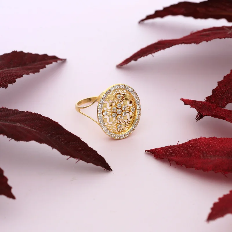 Ladies rings beaded details -Gold Dainty Round Design Zircon Ring 18KT - FKJRN18K9231