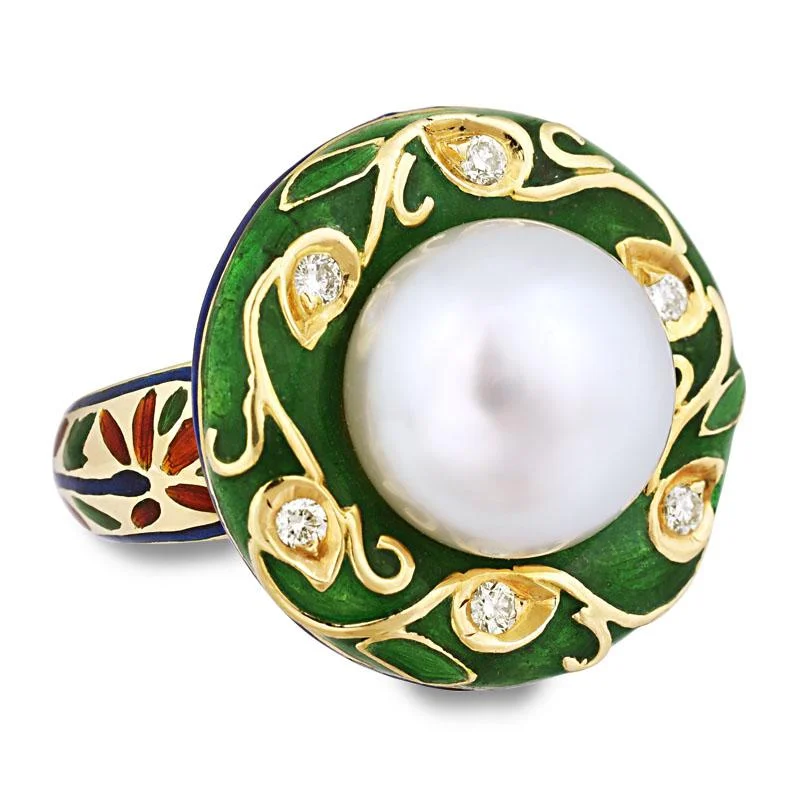 Ladies rings for musicians -Ring-South Sea Pearl and Diamond (Enamel)  (2022I)