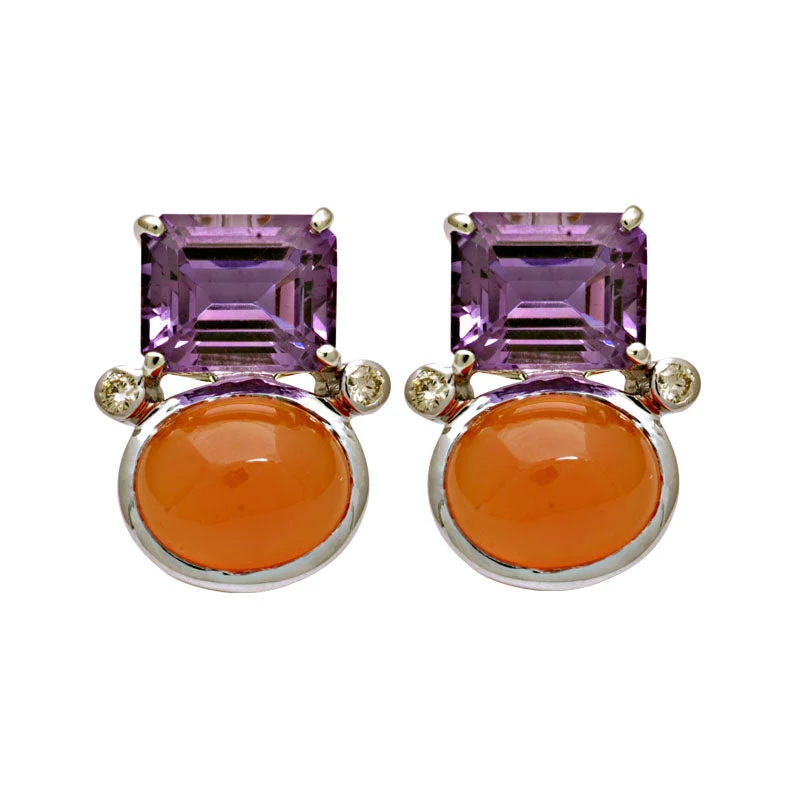 Earrings-Amethyst, Cornelian and Diamond