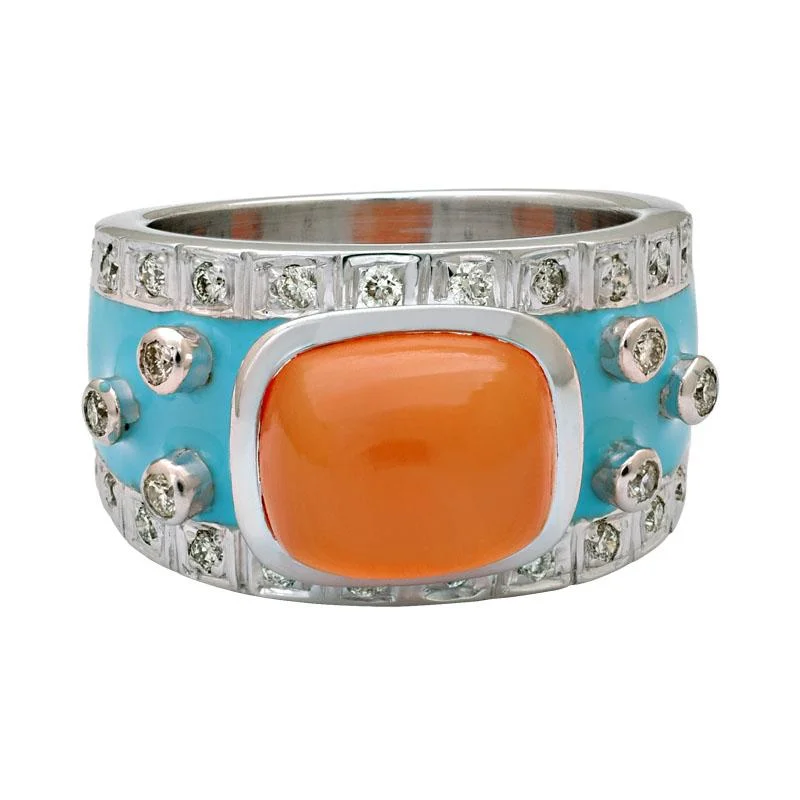 Ladies rings for poets -Ring-Cornelian and Diamond (Enamel)  (222FS)