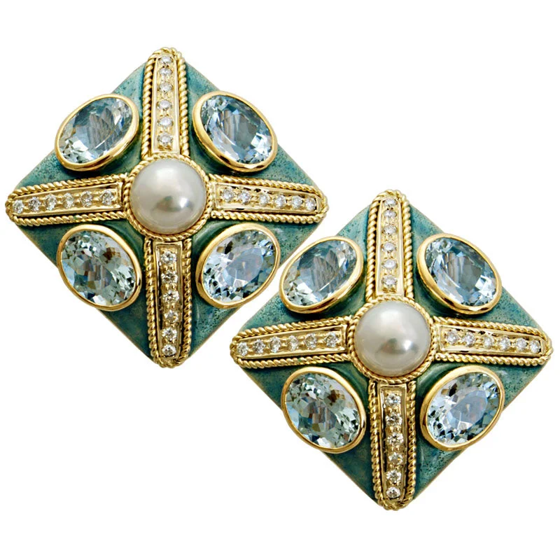 ladies-silver-star-necklaces-Earrings-Aquamarine, Pearl and Diamond (Enamel)