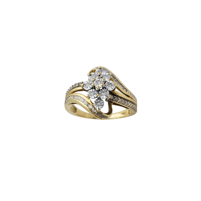 Ladies engagement rings with crossover design -Diamond Floral Engagement Ring (10K)