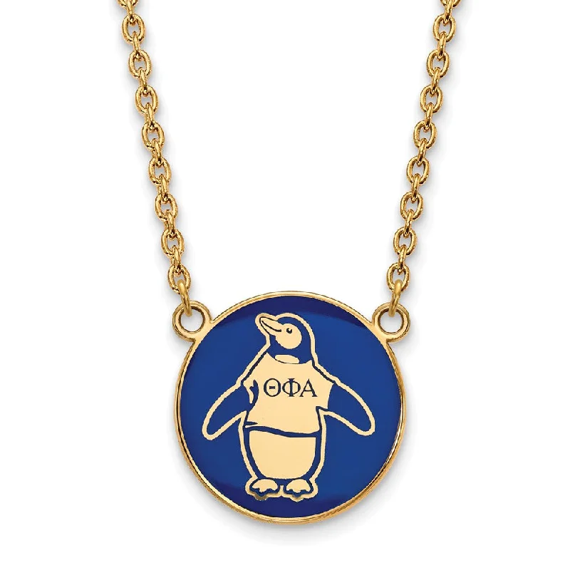 ladies-delicate-pearl-necklaces-14K Plated Silver Theta Phi Alpha Large Enamel Mascot Necklace