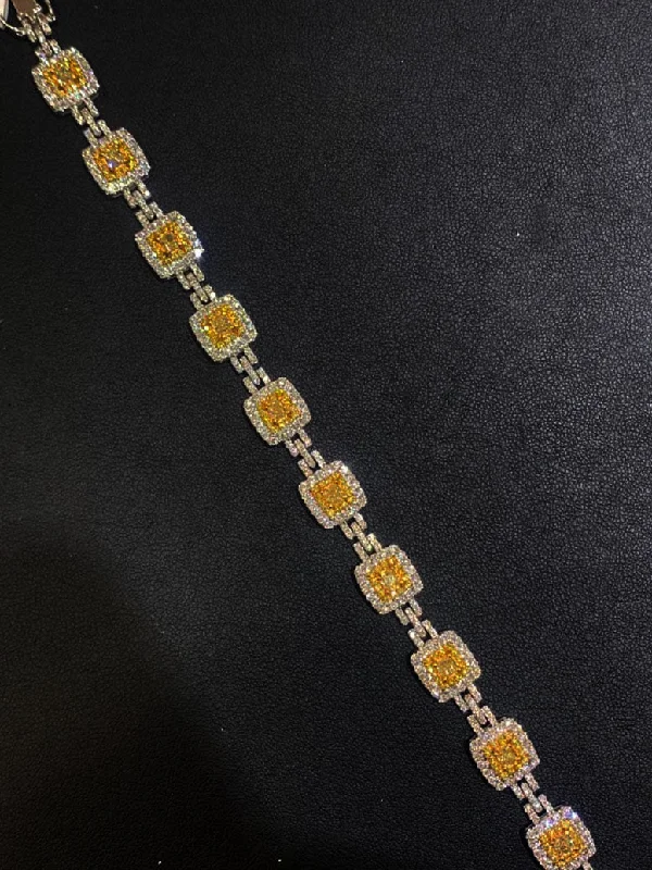 ladies-gift-crystal-bracelets-14k White Gold Yellow Diamond Bracelet