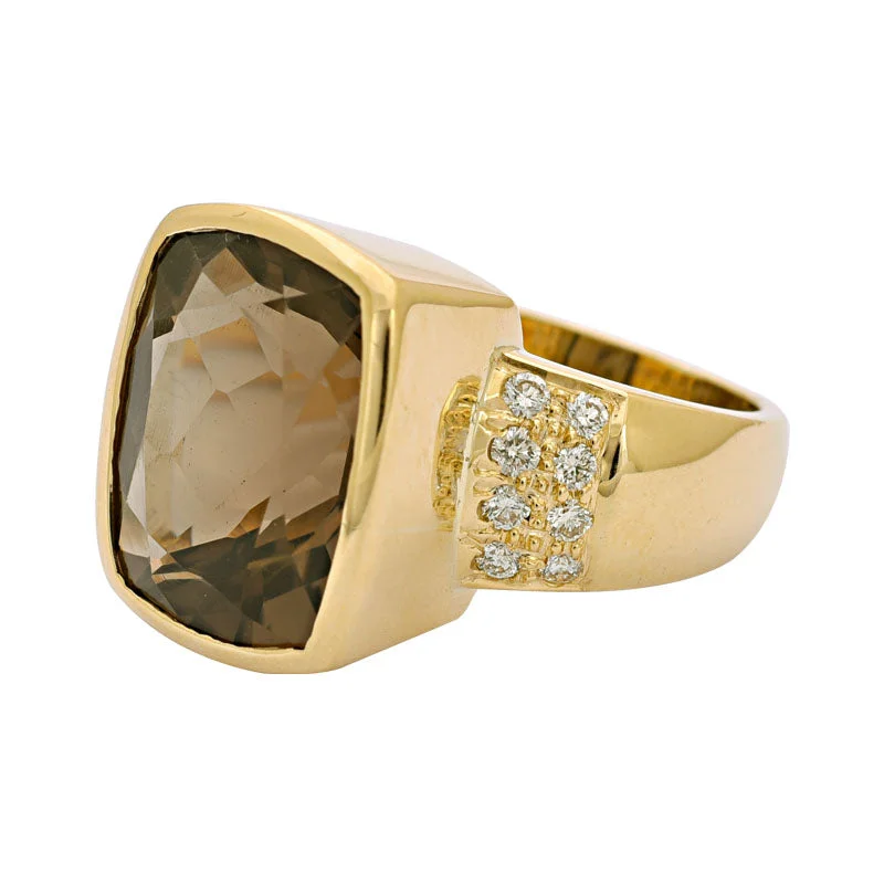 Ladies rings with feather motifs -RING- SMOKY QUARTZ AND DIAMOND IN 18K GOLD