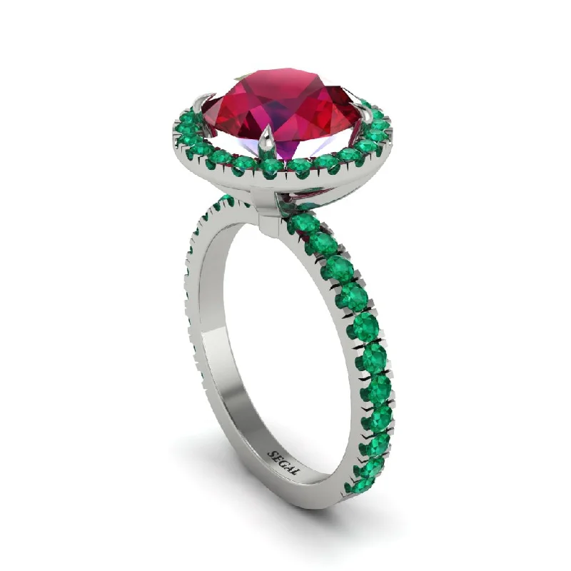 Ladies engagement rings with side stones -Round Cut Ruby Halo Engagement Ring - Charleigh No. 27