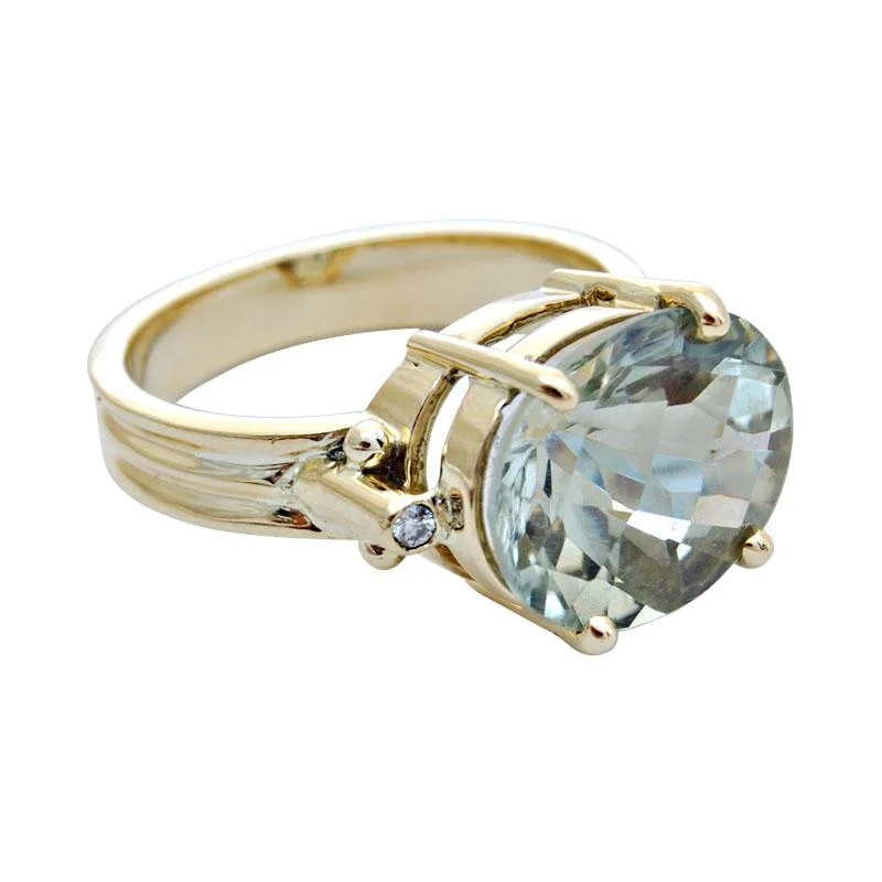 Ladies rings sleek settings -Ring-Green Quartz and Diamond  (1749K)